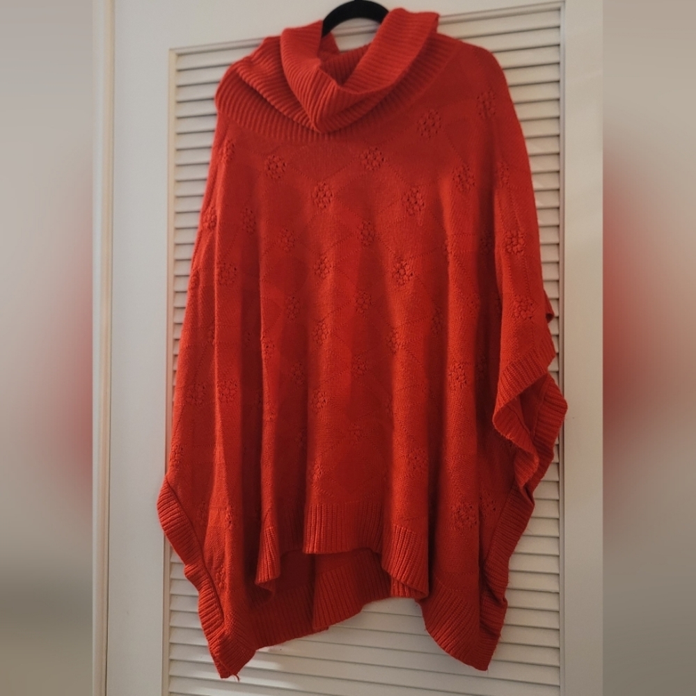 Avenue - (Plus-Size) Red Poncho Knit Pull-Over Sweater